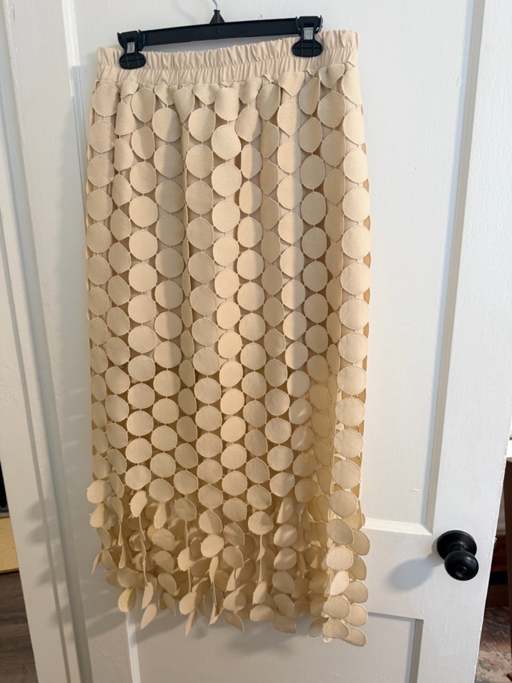Beige Circle Appliqué Midi Skirt - Elegant Women's Skirt - Picture 3 of 7